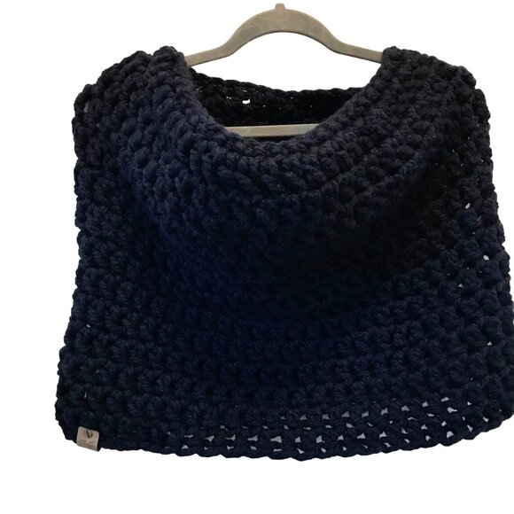 P.T. Designs Women's Navy Lambswool Blend Chunky Knit Shrug Cowl Neck Warmer. OS - Picture 1 of 10